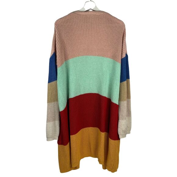 Lara Fashion Size L / XL Cardigan Sweater Long Rainbow Striped Open Front Knit - Picture 9 of 9